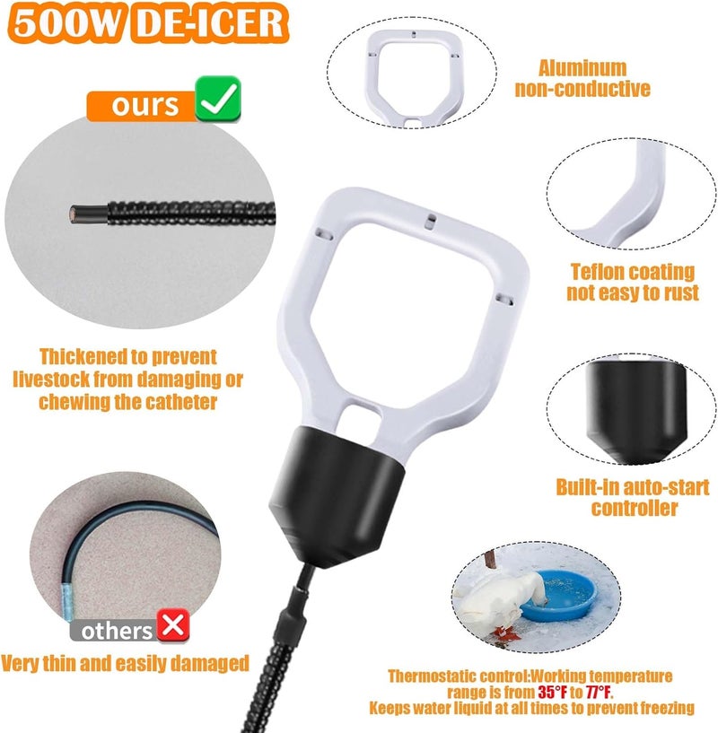 Kardeep 500W Bird Bath Heater, Cast Aluminum Submergible Stock Tank Heater De-icer Thermostatic Control Chicken Water Heater, Bird Bath Deicer for Winter Livestock - Image 2